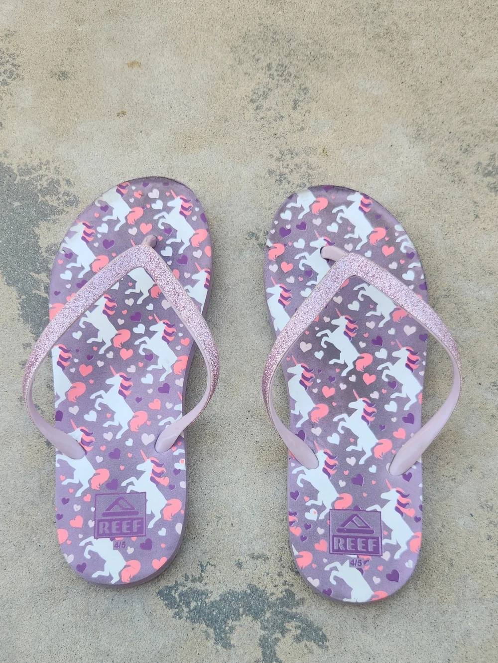Reef Flip Flops Unicorn Purple Pink 4 5
